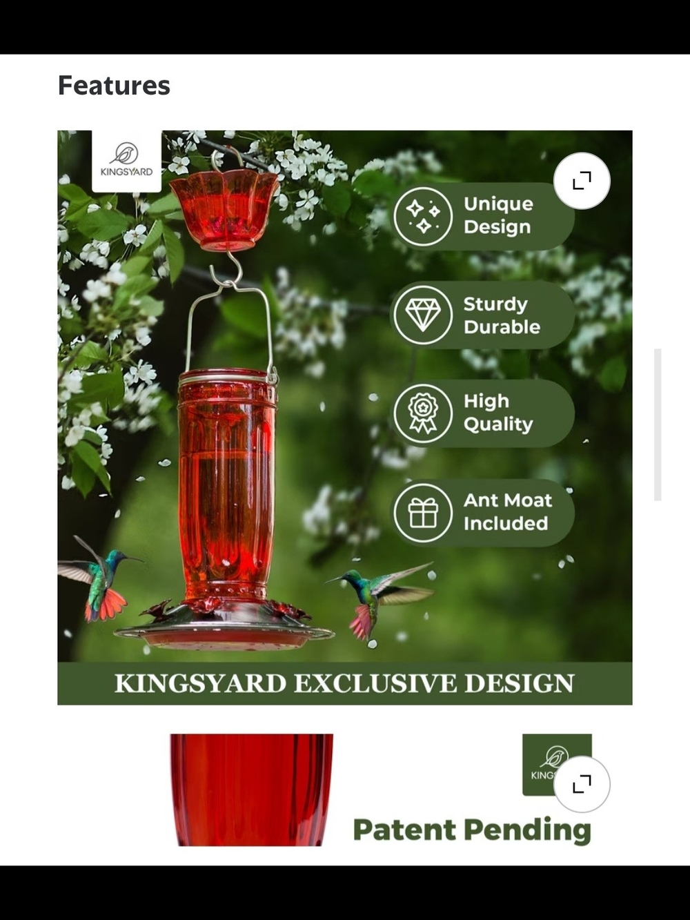 Red Glass Hummingbird Feeder Set - Decorative Hanging Nectar Feeders - Picture 5 of 12